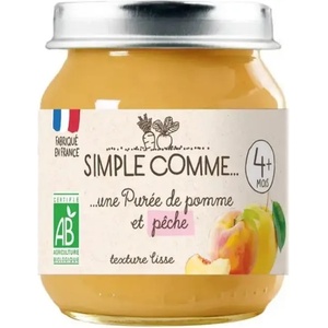 Simple Comme Био плодово пюре Simple Comme - С ябълка и праскова, 4 м+, 125 g (3288131900254) - ozone