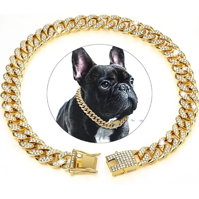 Pet Interest Метален златен нашийник за куче или котка с диаманти (789s)