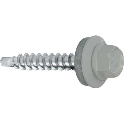 Samořezný střešní farmářský šroub KLIMAS 4,8 x 35 SW8 RAL 9006 Bílý hliník s podložkou EPDM (250 ks/bal)