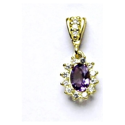Čištín Zlatý přívěsek Kate přírodní ametyst světlý, čiré zirkony, P 1480