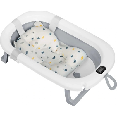 Ricokids Skladacie detské vanička s teplomerom a vložkou bielo sivá