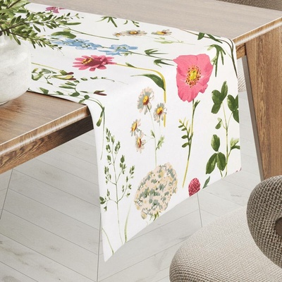 Biante Bavlněný běhoun Sandra SA-667 Velké luční kvítí na bílém 35x120 cm