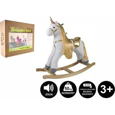 Teddies Kůň houpací jednorožec plyš na baterie se zvukem a pohybem nosnost 50kg v krabici 70x21x61cm – Zboží Dáma