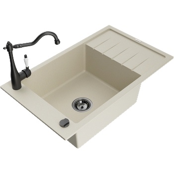 Mexen Elias кухненска мивка от гранит с 1 корито и отцедник и смесител Carla, бежов - 6511-69-670700-70 (6511-69-670700-70)
