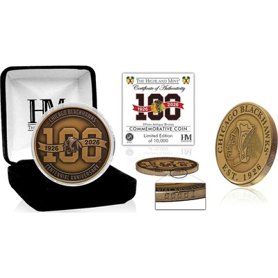 Highland Mint Sběratelská Pamětní mince Chicago Blackhawks NHL 100th Anniversary Antique Bronze Coin