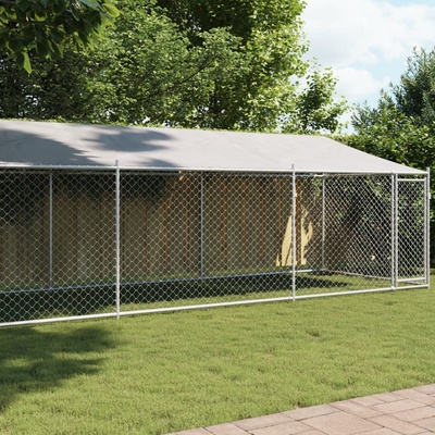 vidaXL Klec pro psy se střechou a dvířky šedá 800 x 200 x 200 cm pozinkovaná ocel 9799.3209570