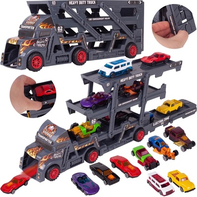 Majlo Toys Odťahové auto s 8 autíčkami a šmykľavkou Heavy Truck modré