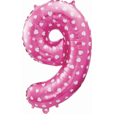 Godan Fóliový balón číslo 9 se srdíčky růžová 65 cm
