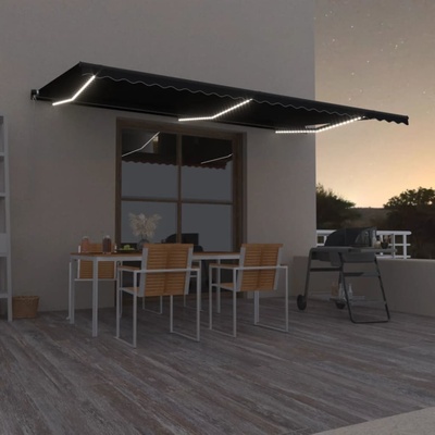 VidaXL Ručně zatahovací markýza s LED světlem 600 x 350 cm antracitová