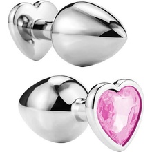 Sunfo kovové anální dildo s kamenem ve tvaru srdce stříbrno-růžové