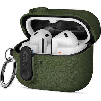 Tech-Protect Твърд калъф с карабинер за слушалки Samsung Galaxy Buds 3 / 3 FE / 3 Pro от Tech-Protect Slim Hook - Olive Green (5906302352760)