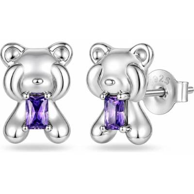 GRACE Silver Jewellery Stříbrné náušnice medvídci s fialovým zirkonem stříbro 925/1000 E-SCE2047 /444 Fialová