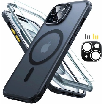 ESR Halolock Classic Pro MagSafe Hybrid Protection Set - хибриден удароустойчив кейс с MagSafe и стъклено защитно покритие за дисплея на iPhone 15 (черен-прозрачен)