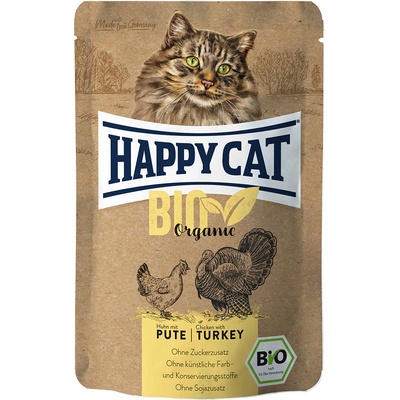 Happy Cat bio kuřecí a bio krůtí 12 x 85 g
