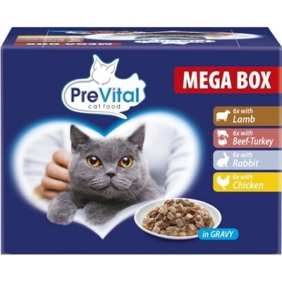 Prevital Cat Food s jehněčím, hovězím, králíkem a kuřetem v omáčce 24 x 100 g