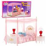 LEAN Toys Doll Furniture Set: Canopy Bed, Nightstands, Lamps