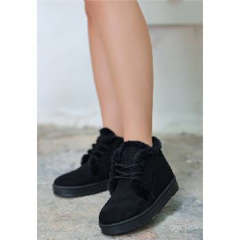 Erbil Shoes Дамски велурени боти с връзки - Черни #407972 (407972_Черно)