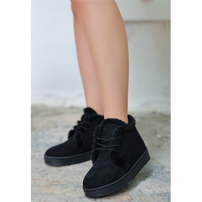 Erbil Shoes Дамски велурени боти с връзки - Черни #407972 (407972_Черно)