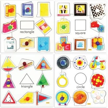 Bigjigs Toys - Комплект от 4 дървени пъзела - Формички 3 (BJ088)