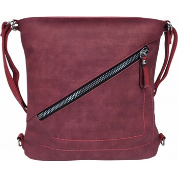 Střední vínový bordó kabelko-batoh 2v1 s šikmým zipem Malwine