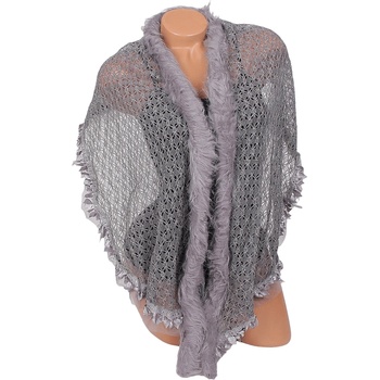 Image 1 of Стилен сив шал с пухче от еко косъм