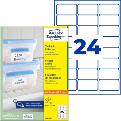 Avery Zweckform L7970-25 bílé 63.5mm x 33.9mm