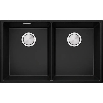 Твоят Стил Черна гранитна мивка с две корита за вграждане под плот Лондон 80 Twin 760 x 470 мм
