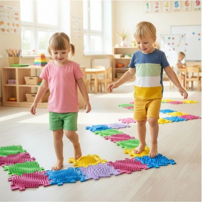 Woopie Masážne detské ortopedické a senzorické podložky PUZZLE PASTEL set 5 ks