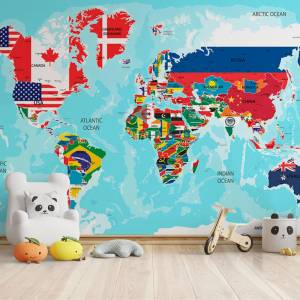 Art Gift Decor Фототапет - Световна карта със знамена