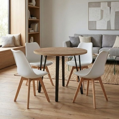 TopMebel Трапезен комплект 5 части Xana - Viva в цвят сепет дъб - бял Ø90×77, 5 см