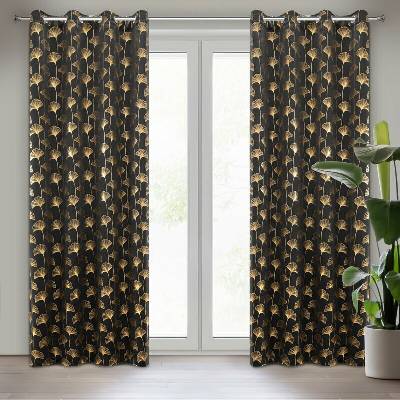 Takoy Zatemňovací záves so zlatou potlačou s motívom listov ginka 135 x 250 cm-HF-367217 | 135 x 250 cm