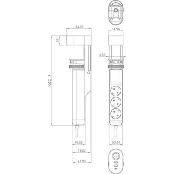 Commel 3 Plug + 3 USB Switch (235-130)