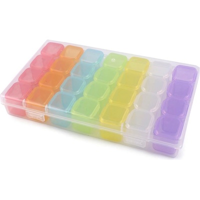 Plastový box / zásobník 28 dóziček multikolor 1 ks
