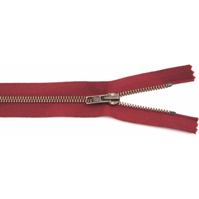 Jeansové zipsy starokovové č. 5 nedeliteľné - dĺžka 6 cm - 25 cm 18 cm vínová