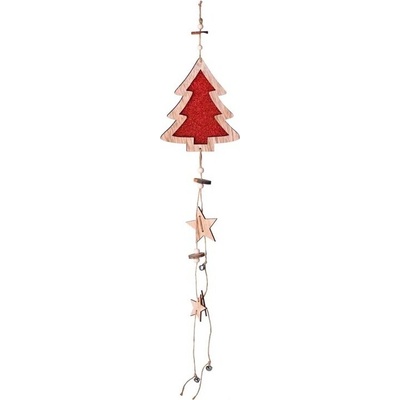 Z-trade Závěsná vánoční dekorace stromeček s červeným glitrem 14 x 35 cm