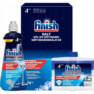 Finish do myčky na nádobí Sůl 1,5 kg + Leštidlo 400 ml + Čistič 250 ml