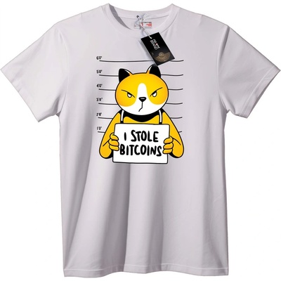 NOONEBRAND Тениска Откраднах Биткойни Котка - M, White