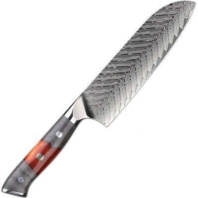 IZMAEL Damaškový kuchynský nôž Yamiyo Santoku/Červená/Sivá 17.5 cm