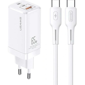 USAMS Ład. siec. MT 2xUSB-C+USB GaN 65W PD + kabel USB-C-USB-C 100W Fast Charging biały/white MTXLOGTC02 (MTXLOGTC02) (MTXLOGTC02)