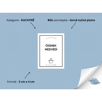 DomaLEP ČESNEK MEDVĚDÍ Samolepky Nálepky a Štítky na Kořenky písmo černé tučné písmo