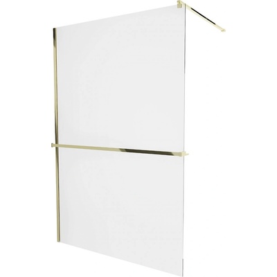 Mexen/S - KIOTO Sprchová zástena WALK-IN s poličkou a držiakom uterákov 120 x 200, transparent 8 mm, zlatá 800-120-121-50-00
