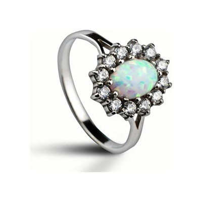 Šperky4U Stříbrný prsten se zirkony a bílým opálem ZB32705 OP17