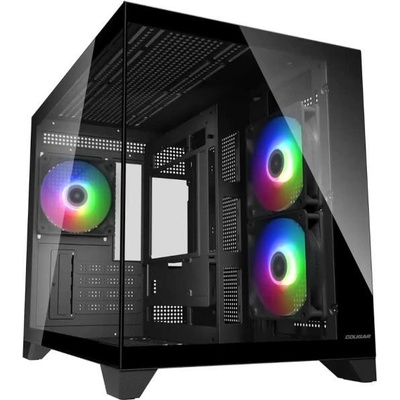Кутия Cougar Gaming FV150 Mini RGB, microATX/Mini-ITX, 1x USB 3.2 Gen 2 Type-C, 3x 120mm вентилатора, с прозорец, черна, без захранване (CGR-2QA6B-RGB)