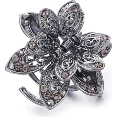 Naishide Jewelry Spona do vlasů s kamínky FLOWER Druh barvy: Šedá
