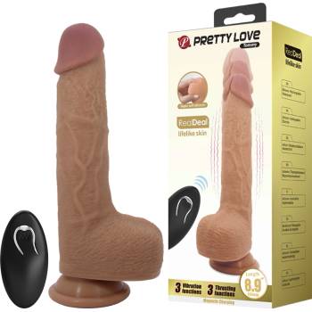 Pretty Love Tommy Thrusting & Vibrating RealDeal Dildo with Remote 22.5cm Brown