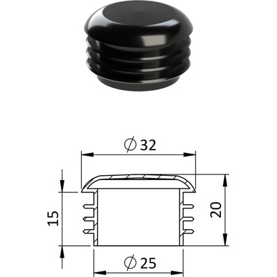 Vnitřní krytka kulatá ø 32 mm, plastová, černá
