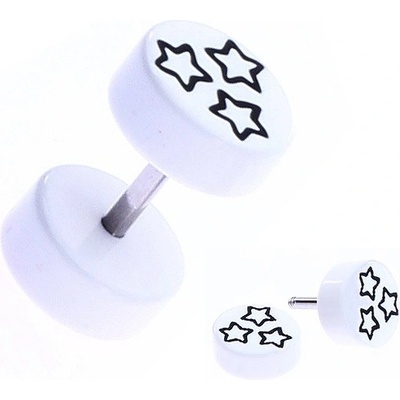 Šperky eshop falešný akrylový piercing do ucha černé kontury hvězd AA40.10