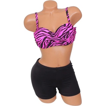 Image 1 of Дамски бански с боксер в черно и неоново розов принт