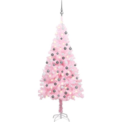 DKD HOME DECOR Umelý vianočný stromček s osvetlením a ozdobami ružový 120 cm