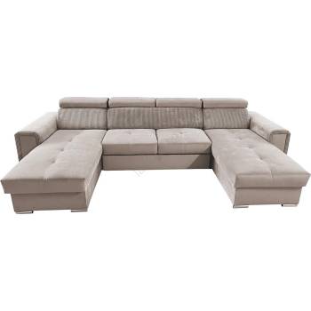 MEBLEDOMI Разтегателен ъглов диван salvada с универсален u-образен ъгъл (може да се монтира като ляв или десен) и място за съхранение, бежов (me00015)